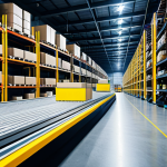 **

"A busy, modern warehouse interior. Robots are autonomously moving shelves and packages. Workers in safety vests are overseeing the automated processes. Bright, efficient lighting. Conveyor belts move packages towards shipping stations. Fully clothed, appropriate attire, safe for work, perfect anatomy, natural proportions, professional photography, high quality, modern logistics."

**
