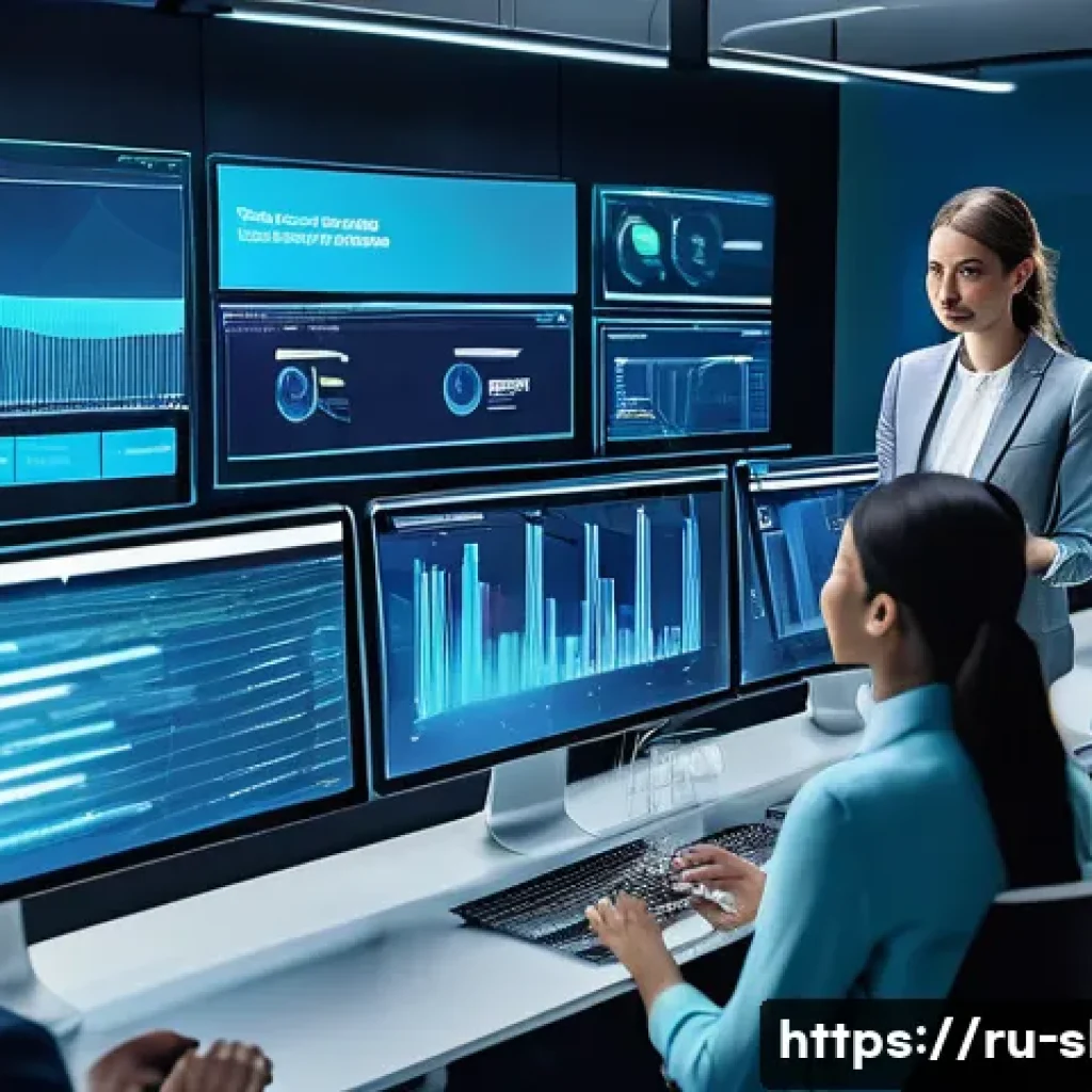 스마트물류 전문가를 위한 자기계발서 - A modern logistics control center with diverse professionals collaborating around digital screens di...