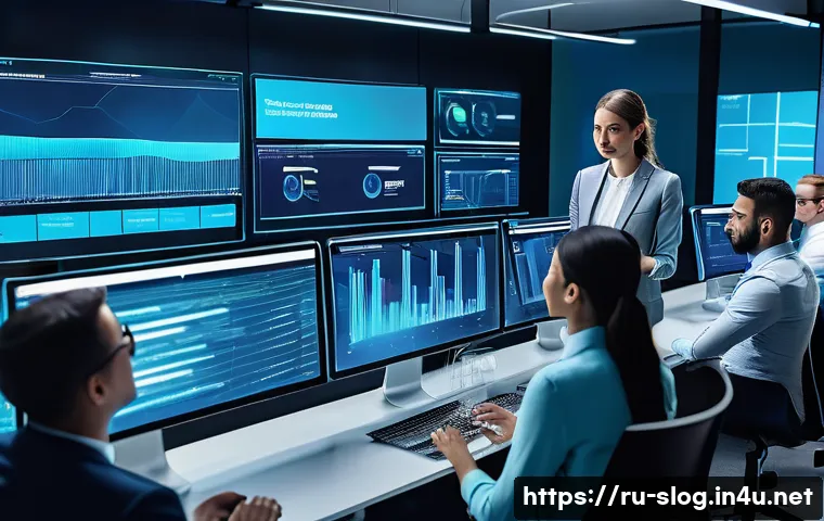 스마트물류 전문가를 위한 자기계발서 - A modern logistics control center with diverse professionals collaborating around digital screens di...