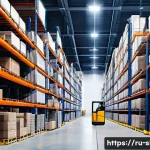 스마트물류 창고 관리자의 역할 - A modern warehouse interior with automated robotic forklifts and conveyor belts efficiently moving p...