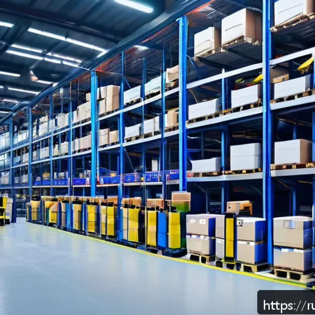 스마트물류 기술 실무와 이론 비교 - A modern Russian warehouse interior featuring advanced robotic arms and automated conveyor belts eff...